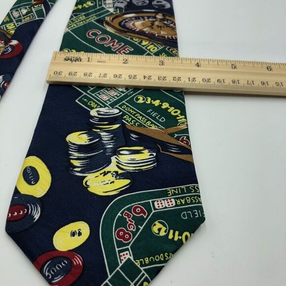 Vintage 1990s Sabatini Men's All Handmade Silk Neck Tie Casino Poker Gambling - Picture 7 of 7